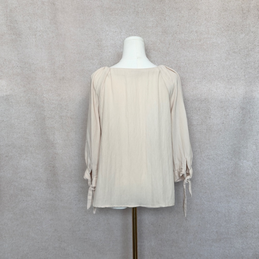 Hayden Feminine & Elevated Top Billowy Sleeves Gathered Shoulders & Tie Cuffs - Picture 5 of 7
